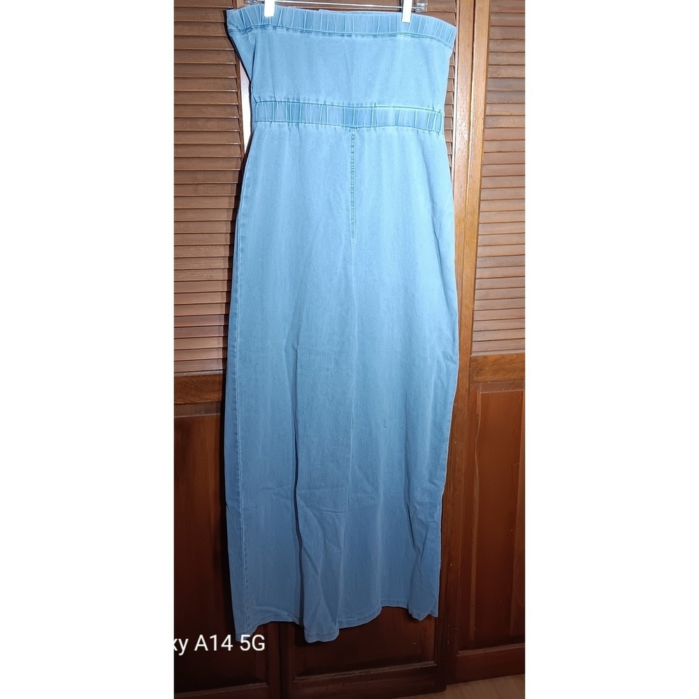 Womens Denim Jumpsuit Light Wash Blue Button Front Wide Leg Utility XL 19x40x31 - Picture 3 of 10